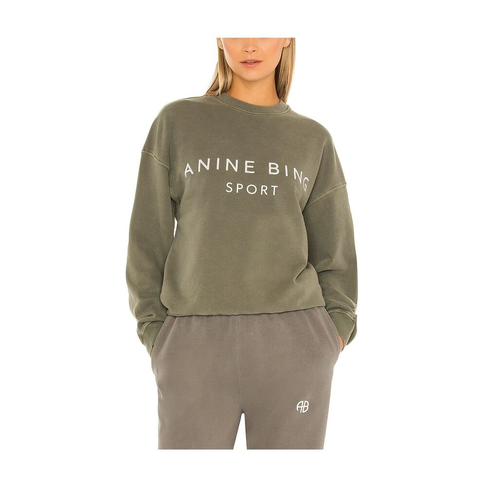 Anine Bing Sport 'Evan' Green French Terry Logo Sweatshirt Size XS